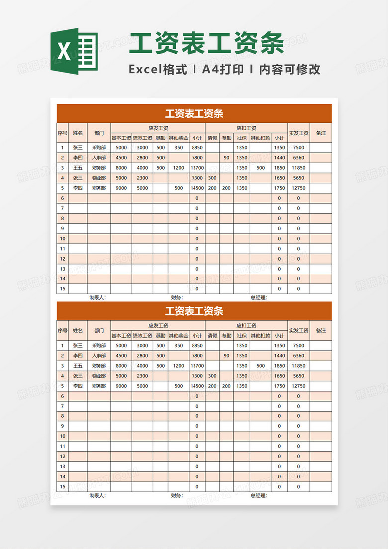 工资表工资条自动统计excel模板