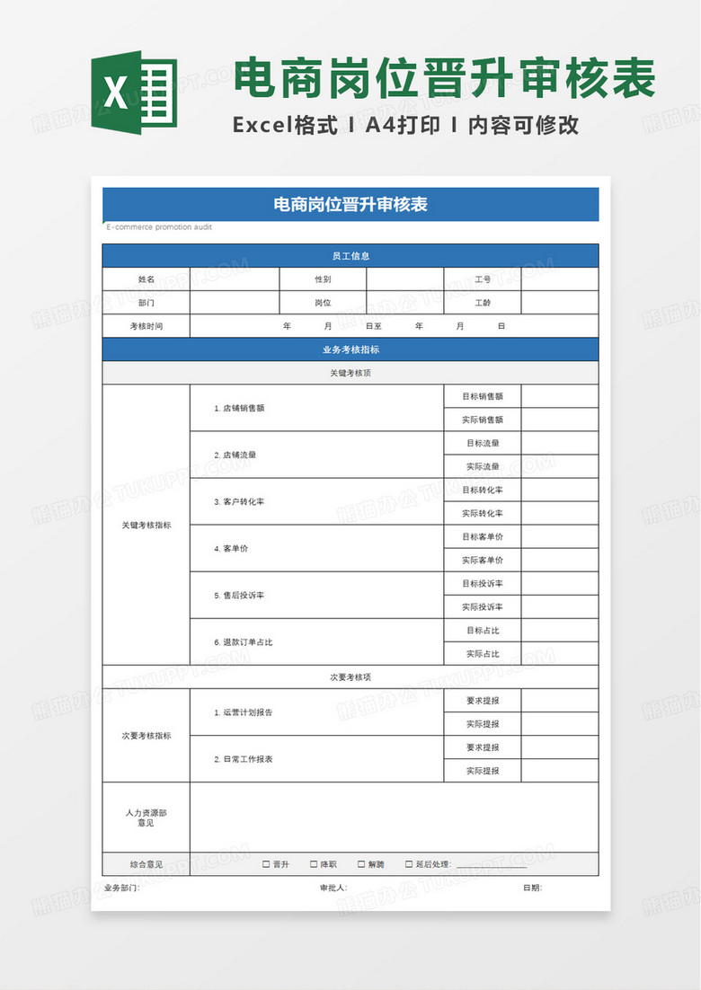 电商岗位晋升审核表excel模板