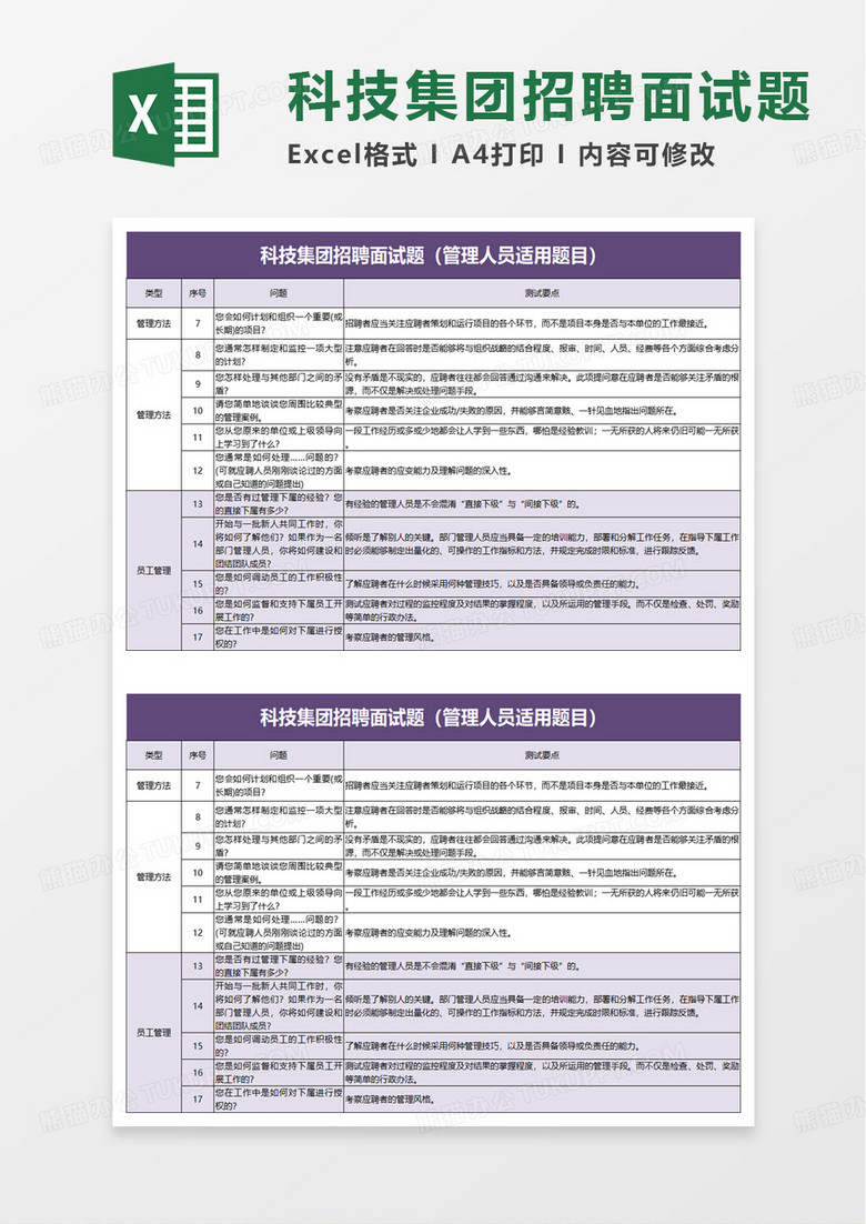 科技集团招聘面试题excel模板