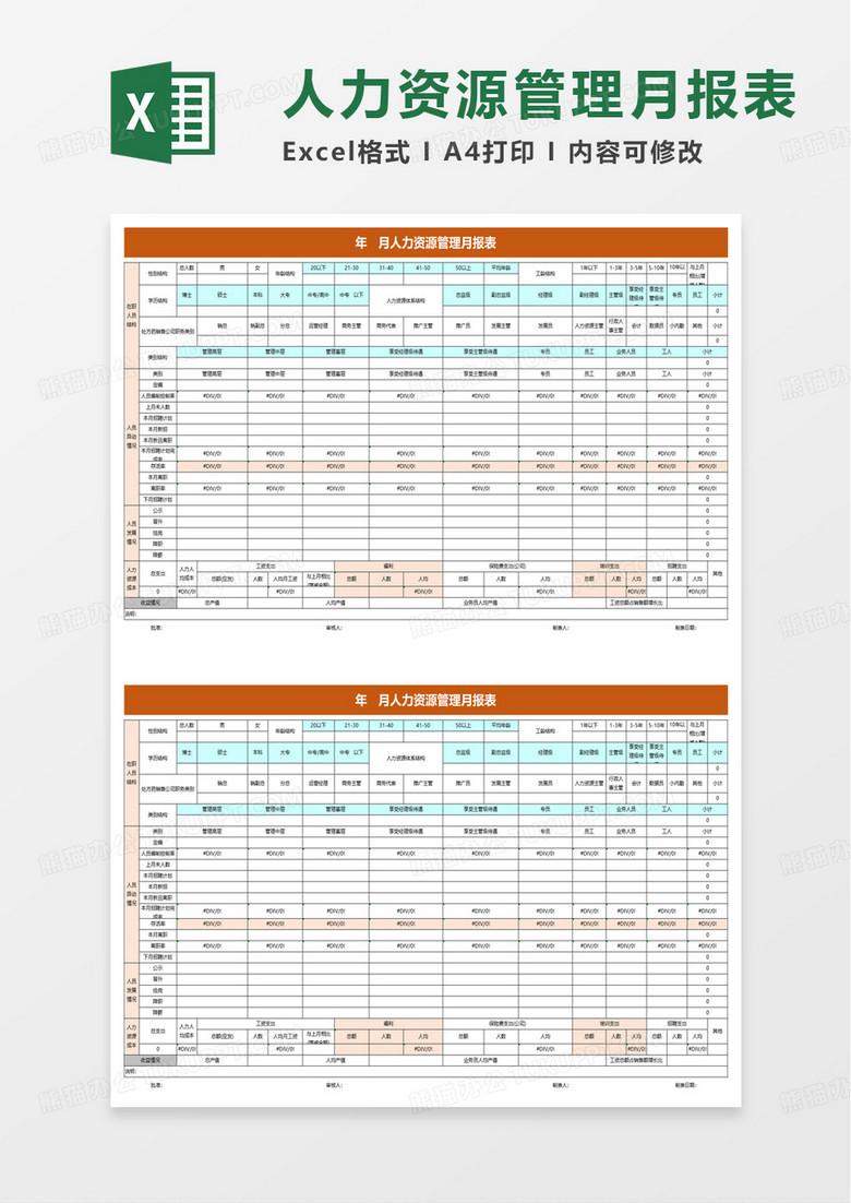 人力资源管理月报表excel模板 人力资源管理月报表excel模板