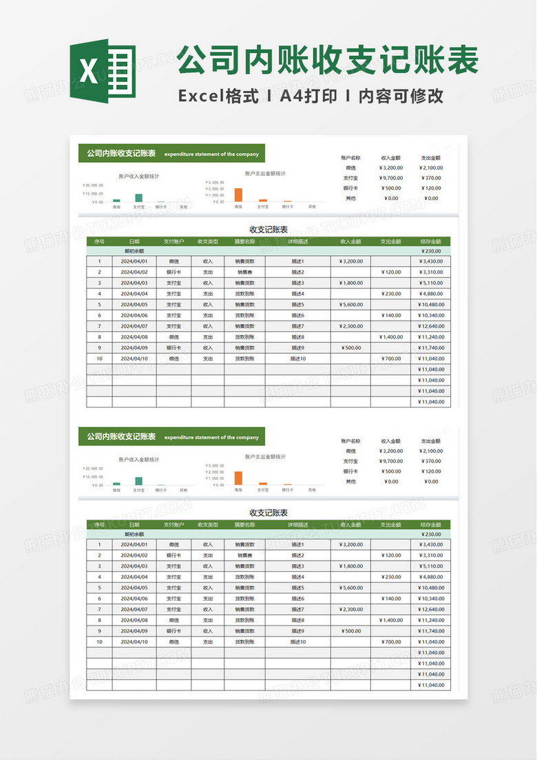公司内账收支记账表excel模板
