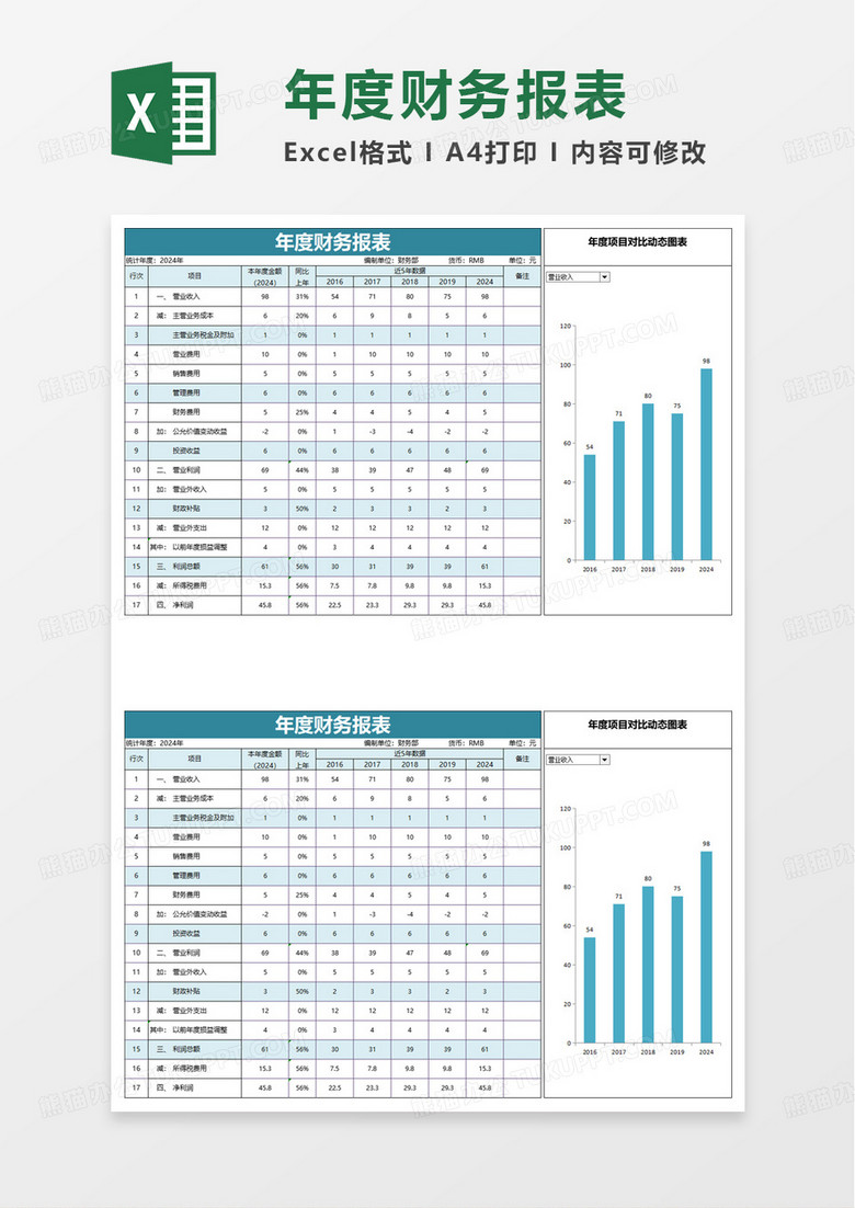 蓝色实用公司年度财务报表excel模板 蓝色实用公司年度财务报表excel模板