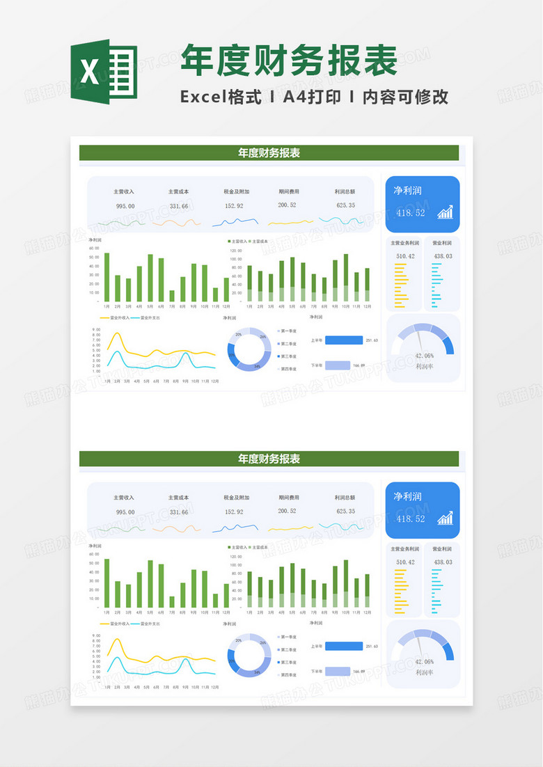简洁通用年度财务报表excel模板 简洁通用年度财务报表excel模板