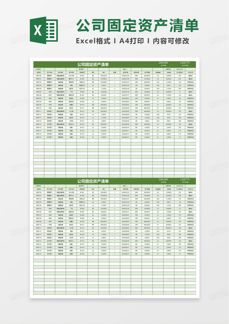 公司固定资产清单excel模板 公司固定资产清单excel模板