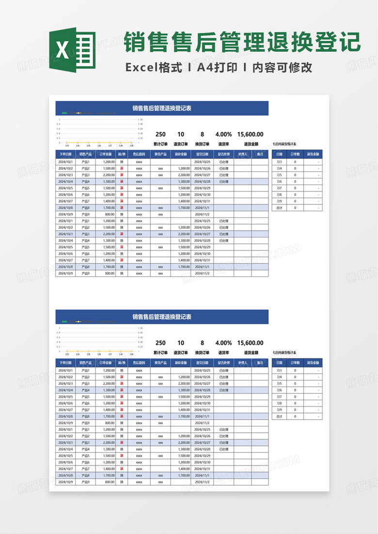 通用销售售后管理表excel模板