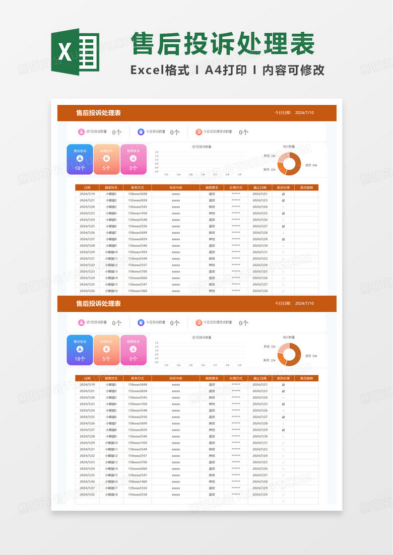 售后投诉处理表excel模板