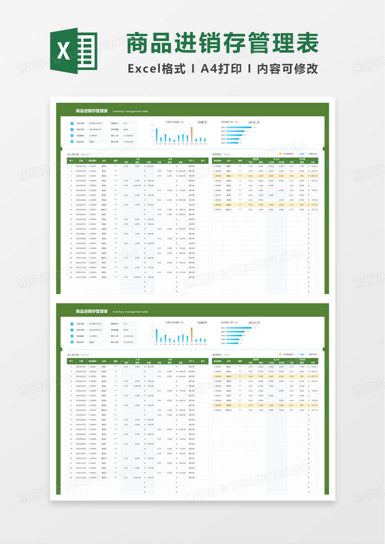 扁平風商品進銷存管理表excel模板