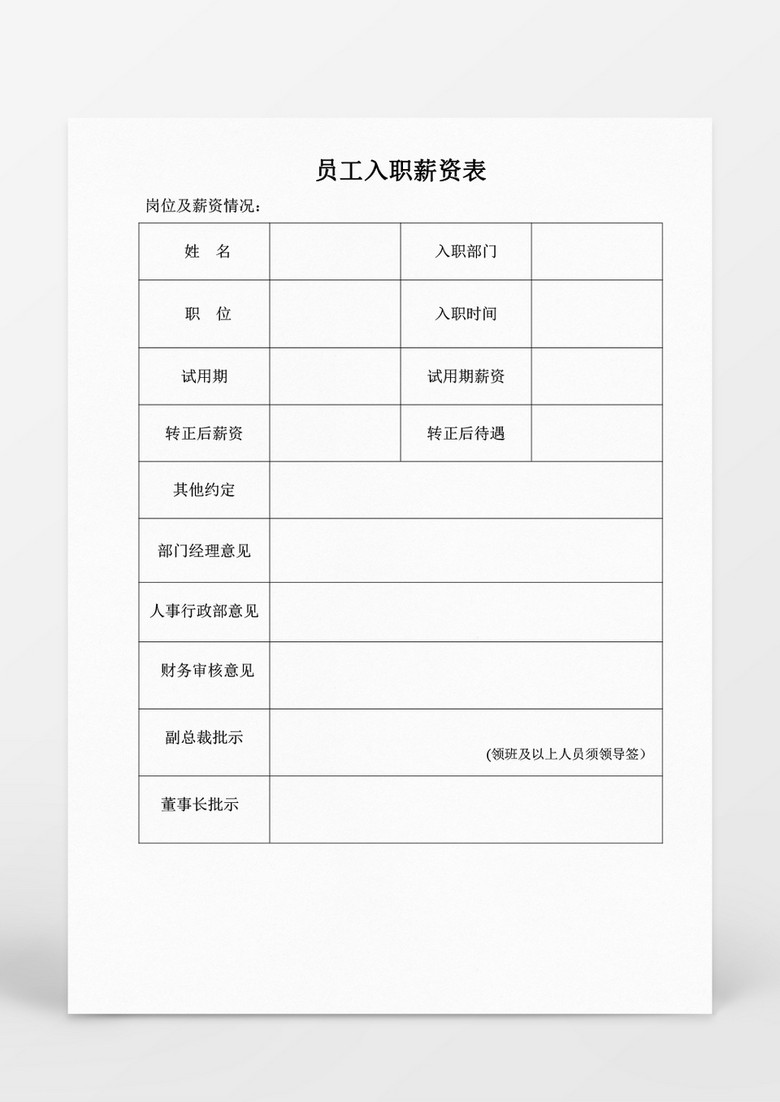 人事管理员工入职薪资表格模板Word文档