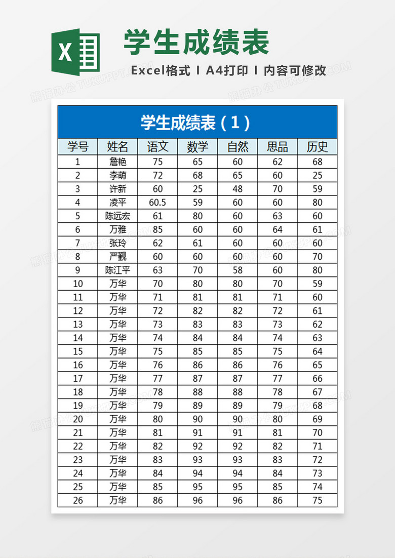 成绩表Excel表格