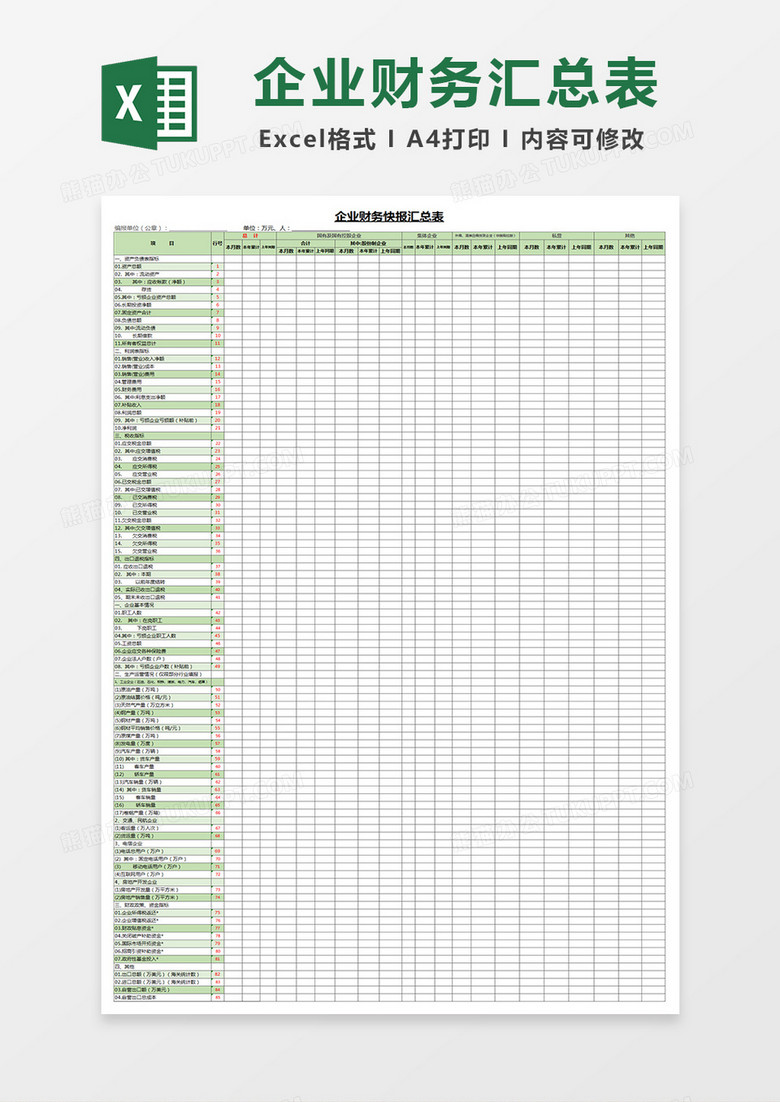 企业财务快汇总表