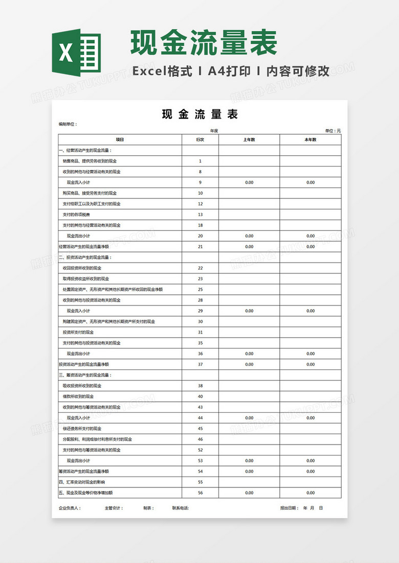 财务现金流量表模板