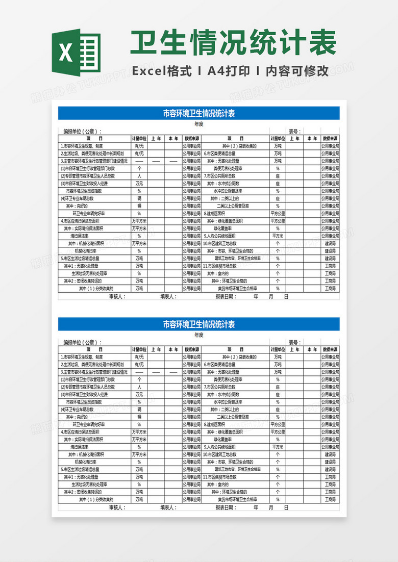 市容环境卫生情况统计表Excel