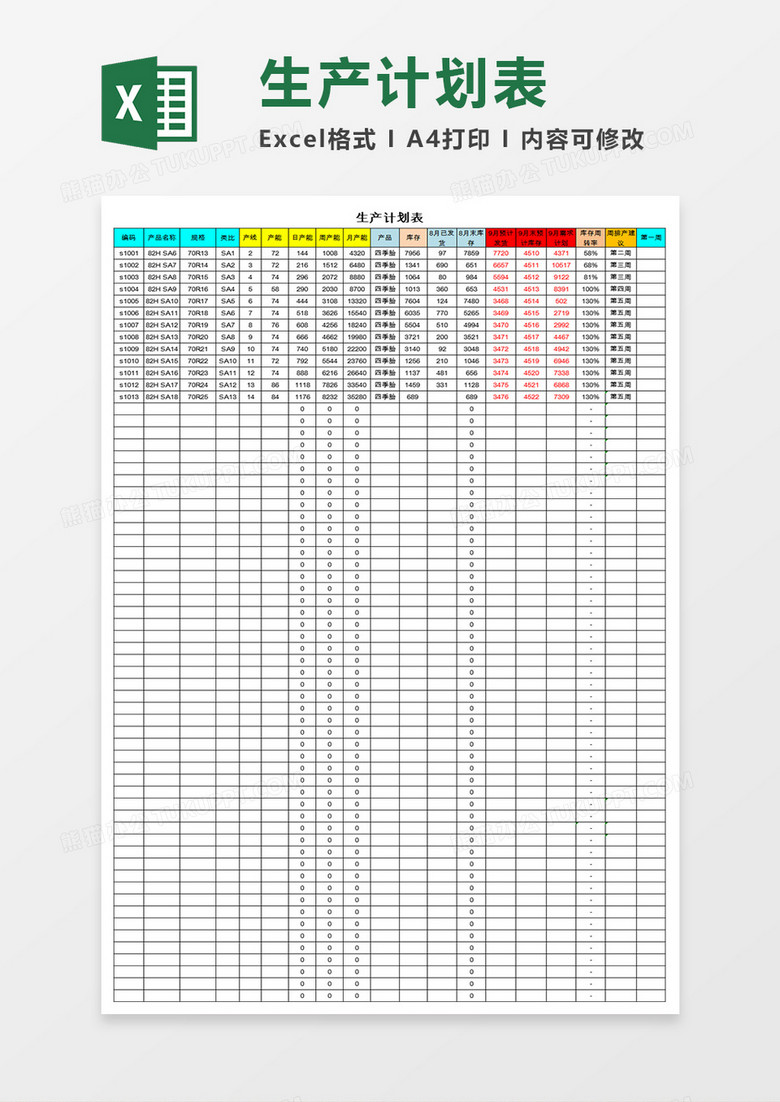 生产计划表Excel表格