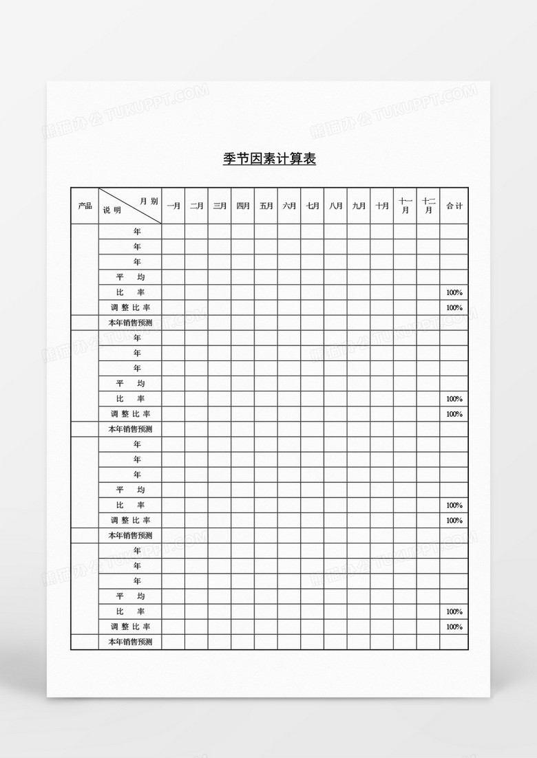产品销售季节因素计划表Word文档模板