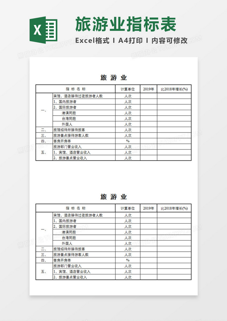 旅游业指标旅游企业单位指标表Excel表Excel模板