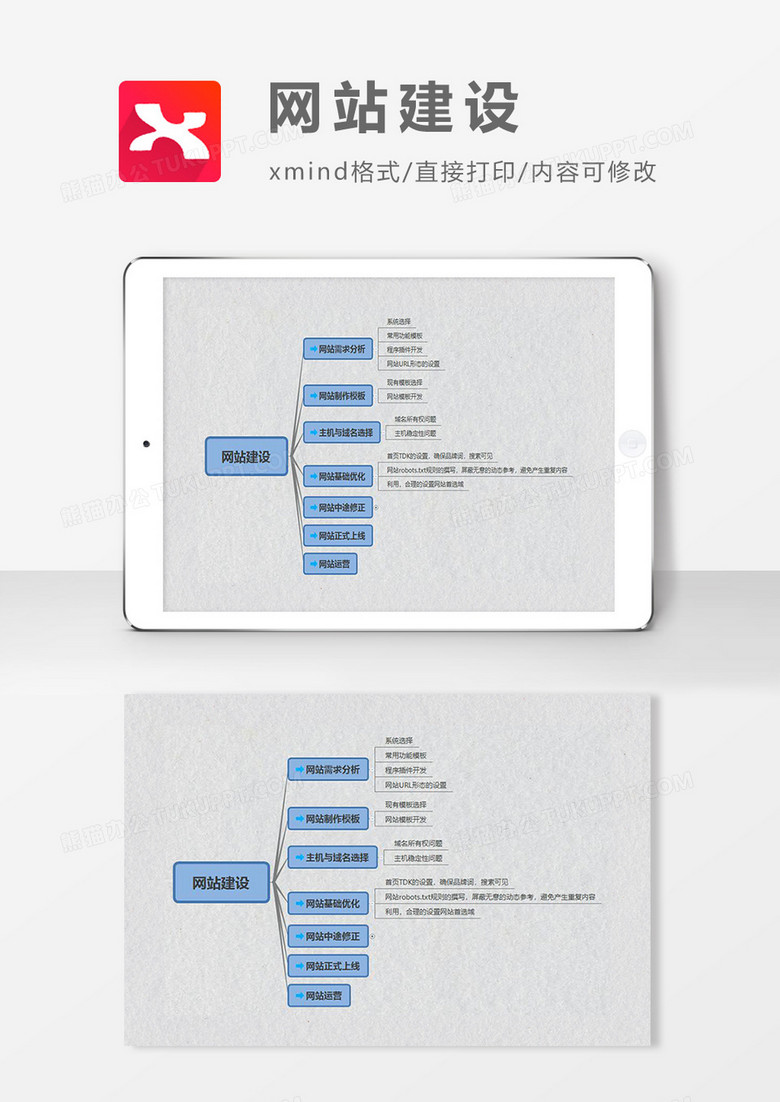 思维导图简洁灰色网站建设XMind模板