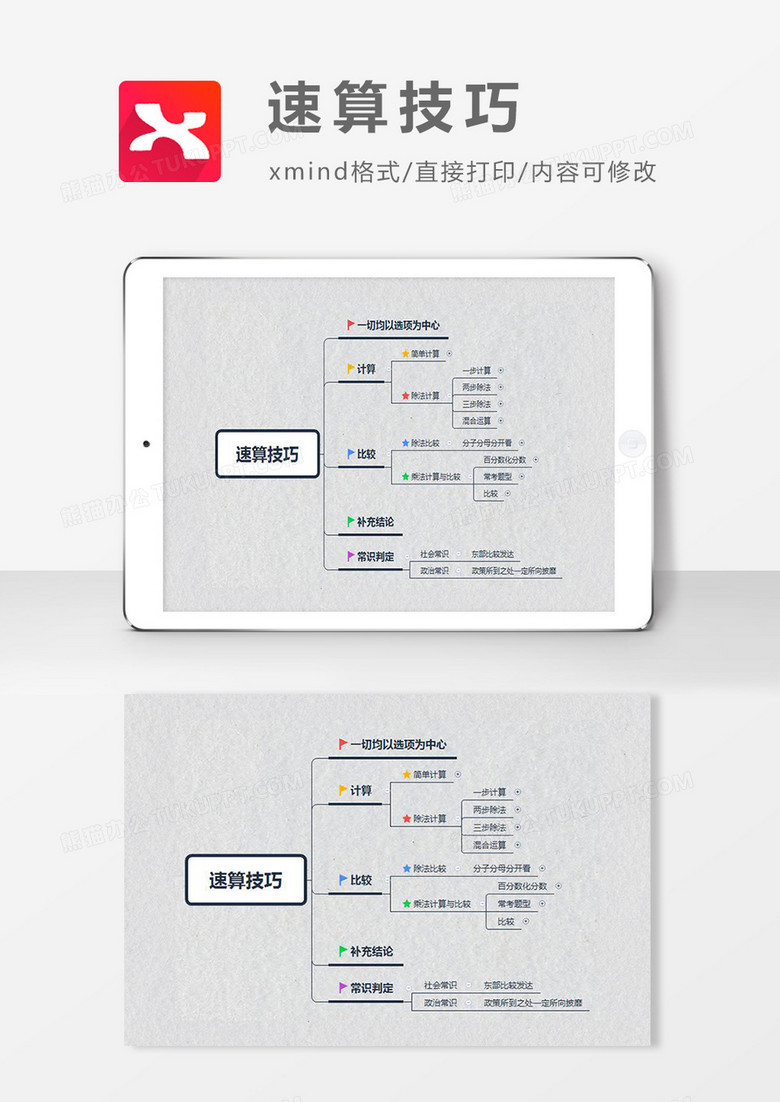 思维导图简洁速算技巧XMind模板