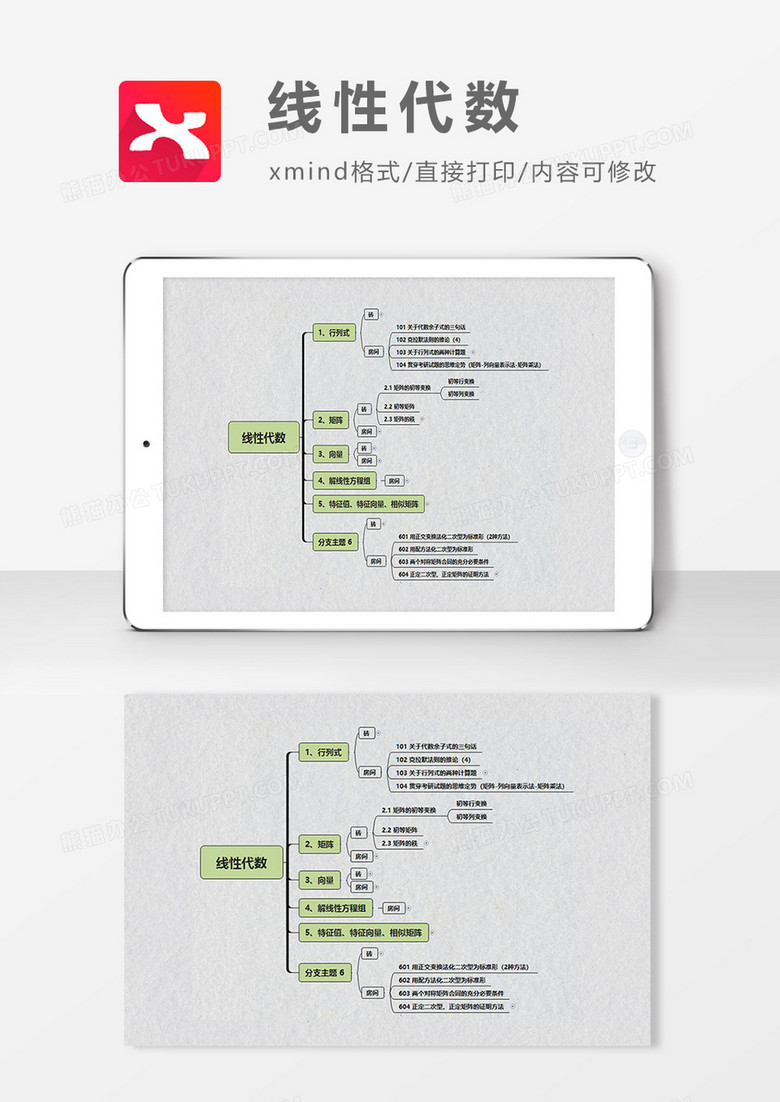 思维导图简洁线性代数XMind模板