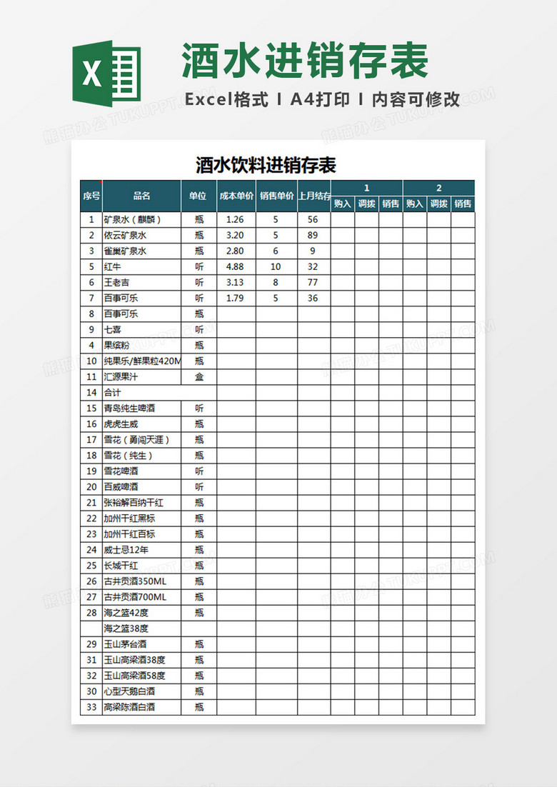 酒水饮料进销存表自动统计 酒水饮料进销存表自动统计