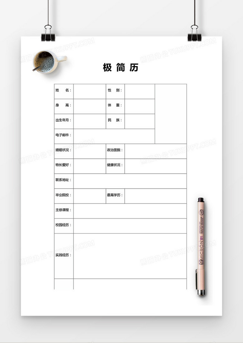 雅致表格空白个人简历word模板