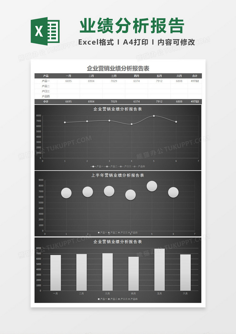 灰色大气企业营销业绩分析报告表Excel模板