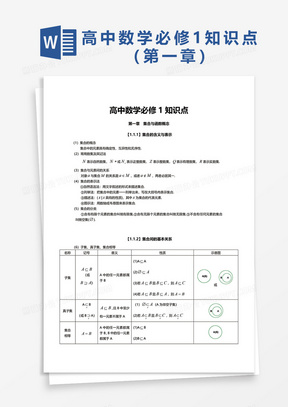 高中数学必修1知识点word模板