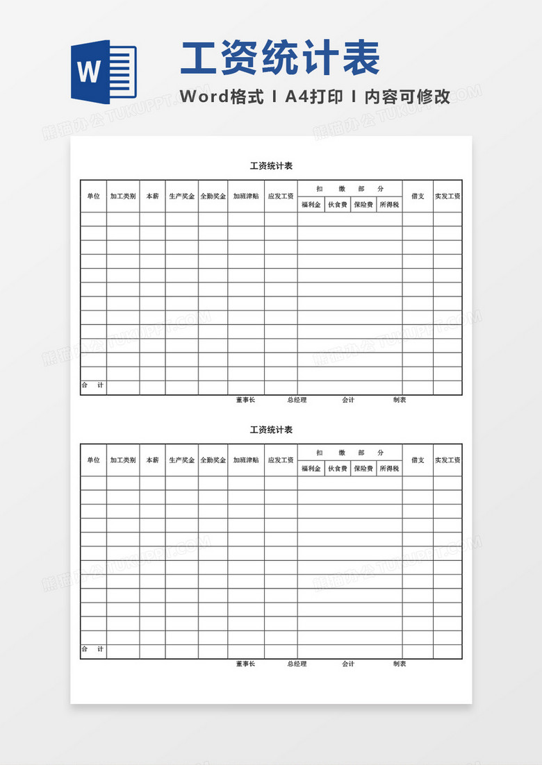 工资统计表人事管理表word模板