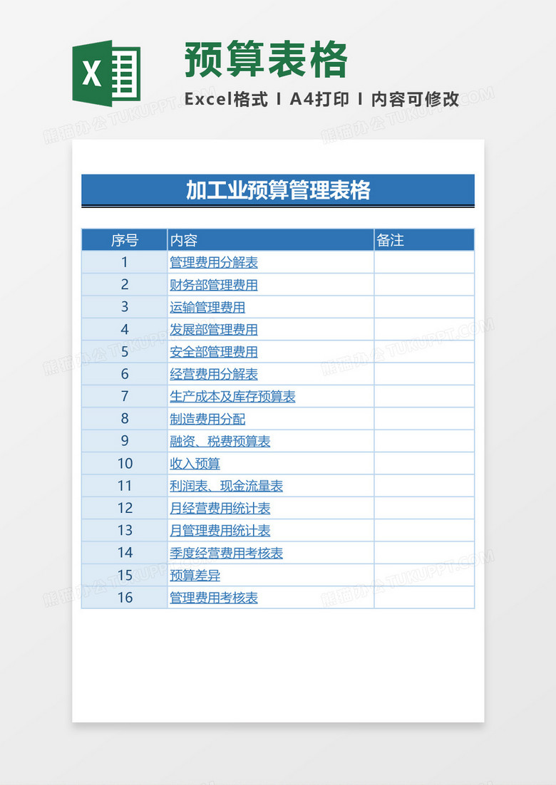 企业公司预算管理excel表格模板