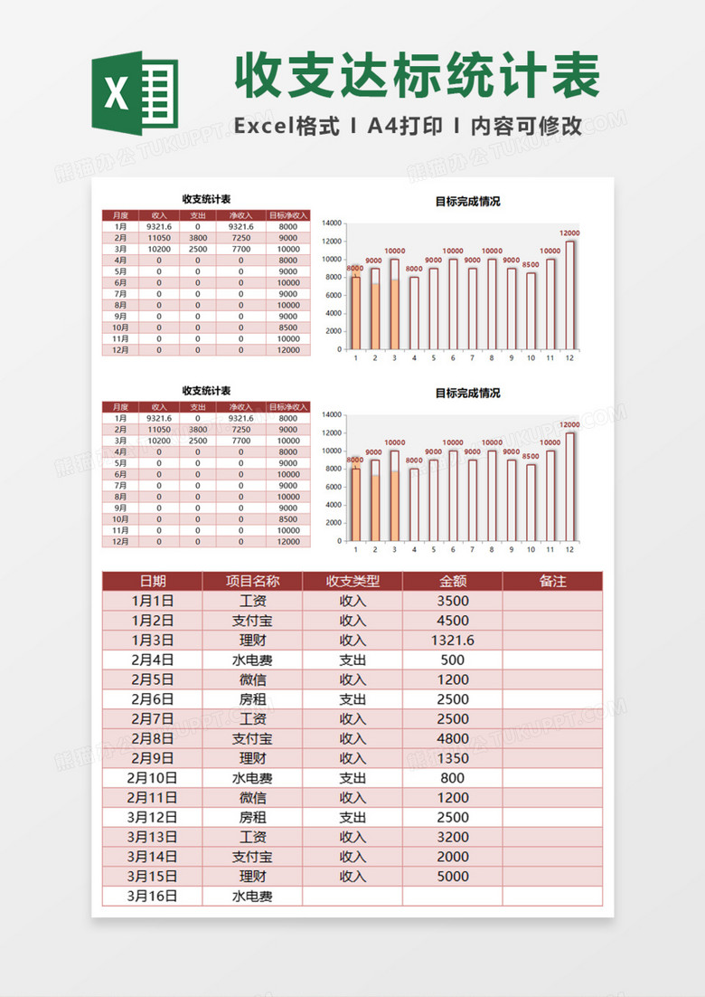 收支达标统计表Excel模板