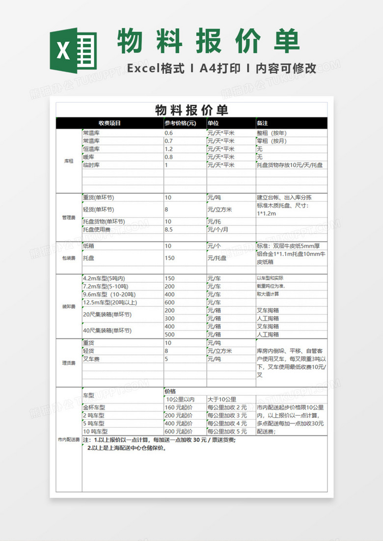 实用物料报价单excel模板
