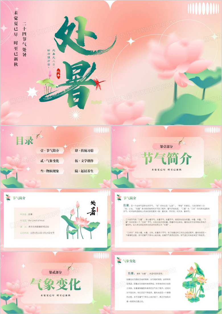 粉色清新风中二十四节气之处暑PPT模板