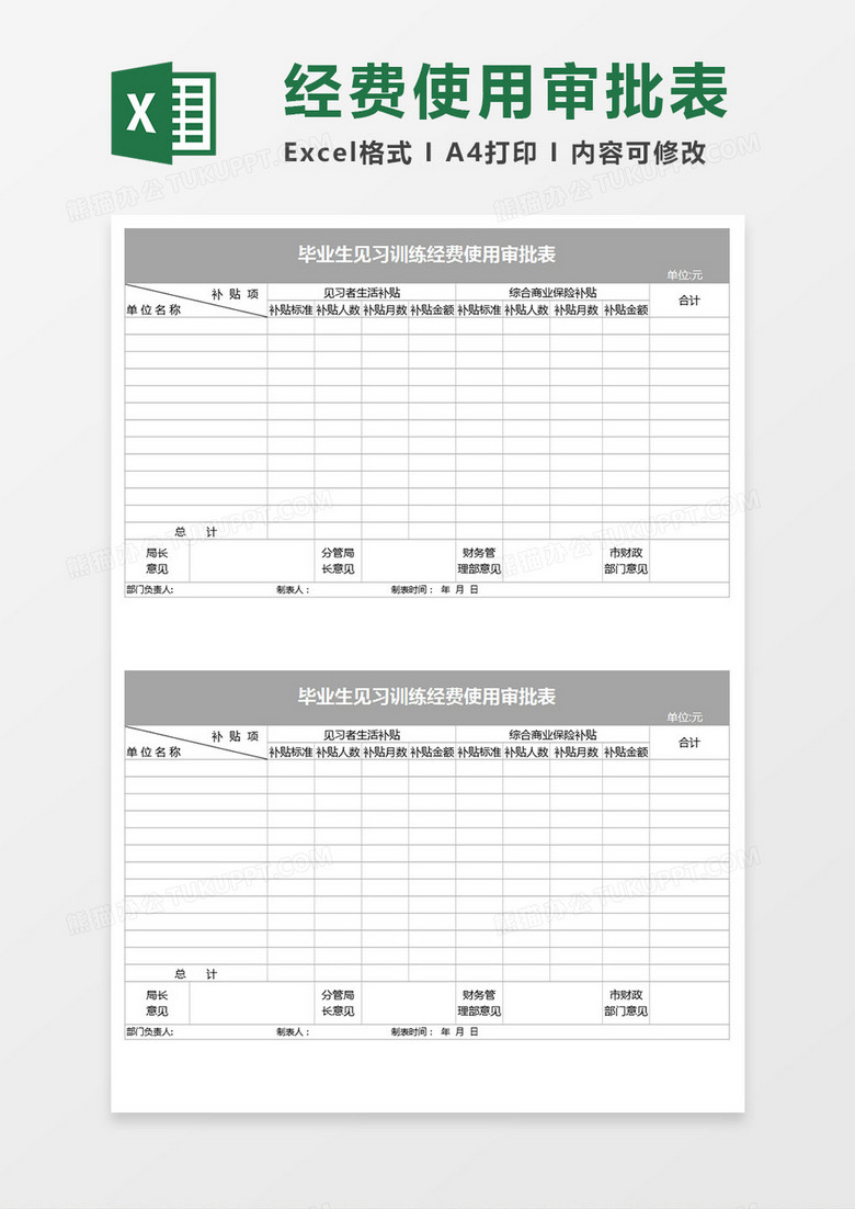 毕业生见习训练经费使用审批表Execl表格