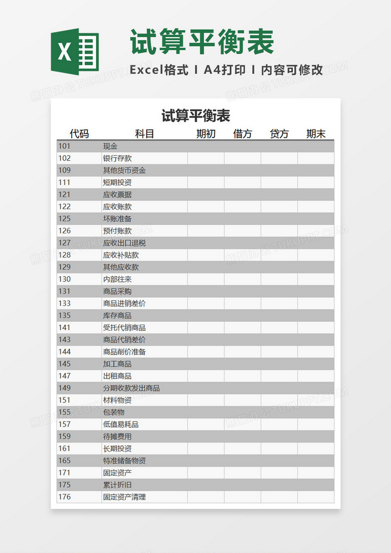 試算平衡表Excel模板