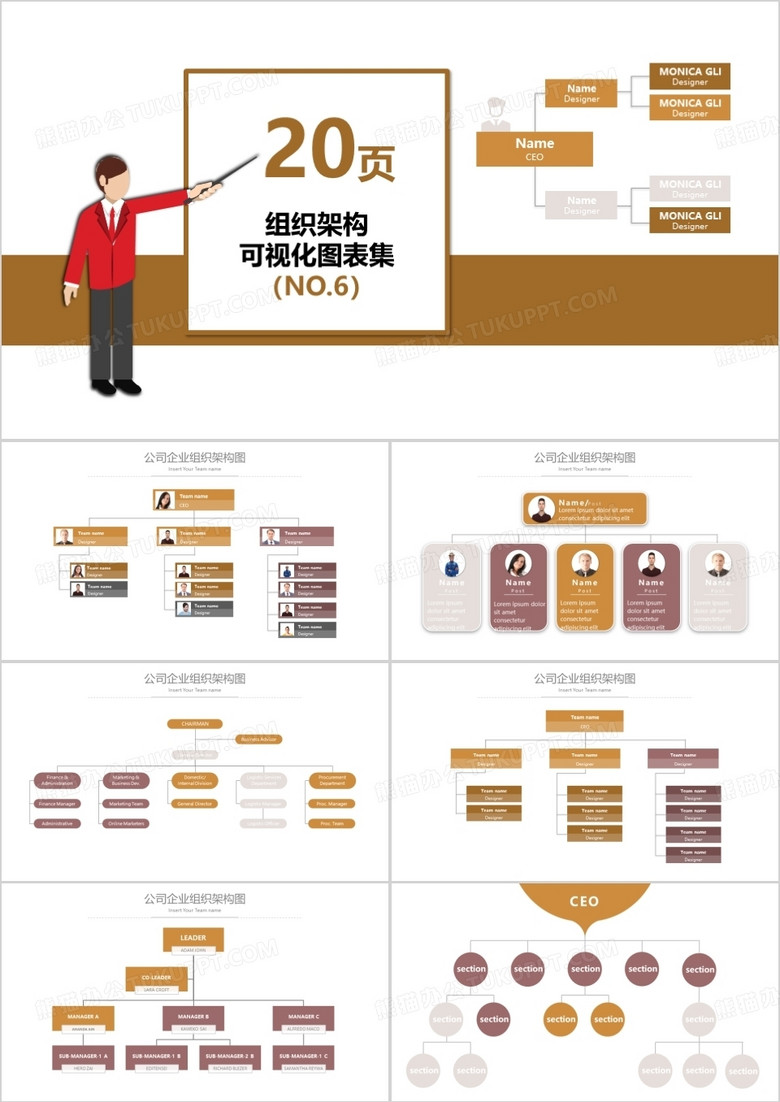 20页企业组织架构可视化图表集PPT模板