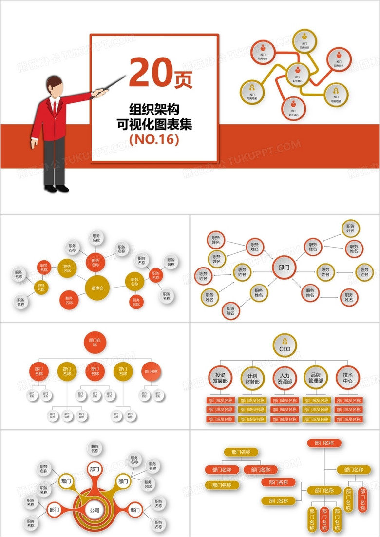 20页企业组织架构可视化图表集PPT模板