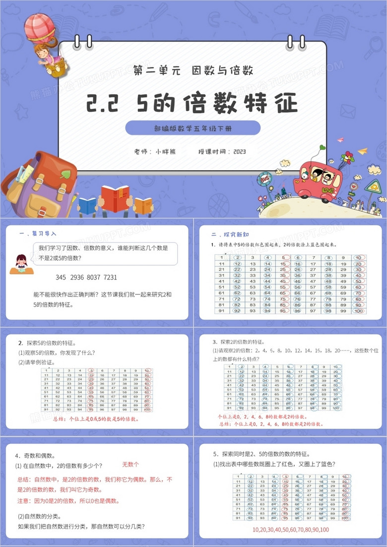 部編版五年級數(shù)學(xué)下冊5的倍數(shù)特征課件PPT模板