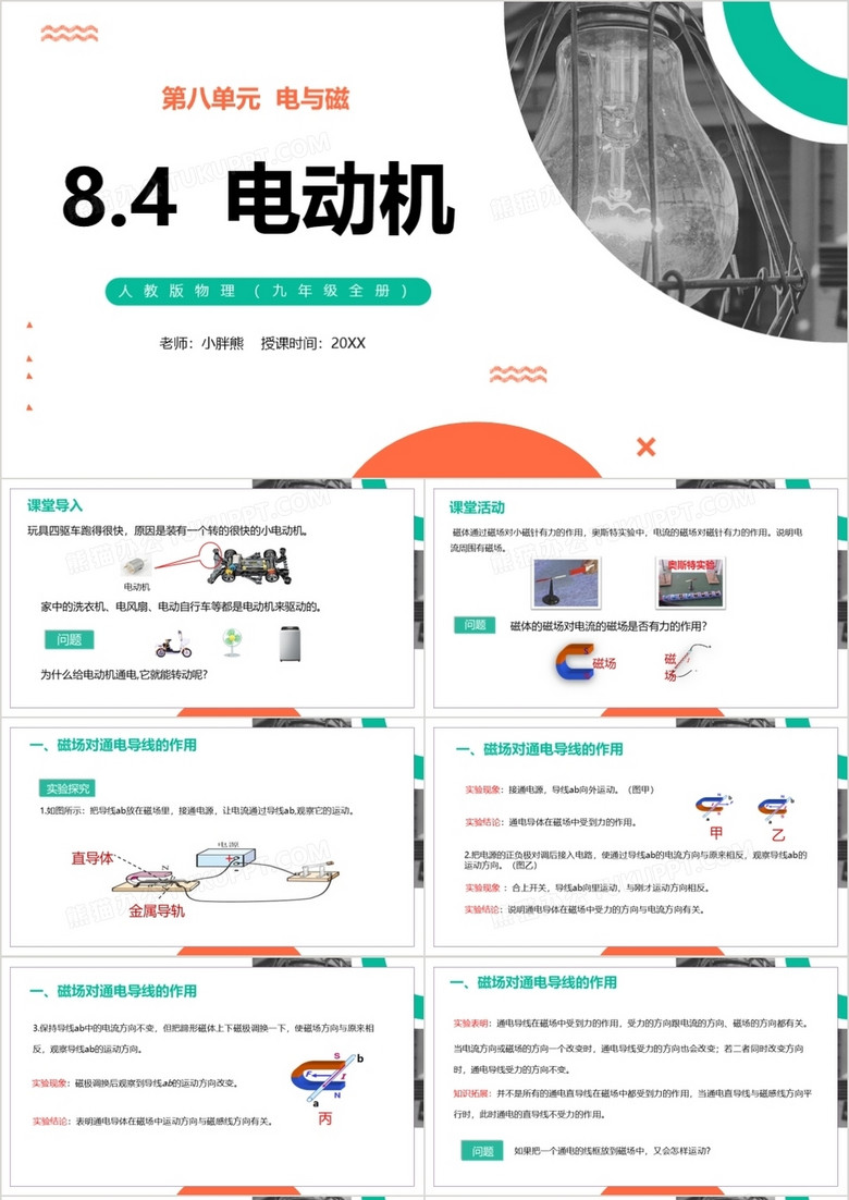 部编版九年级物理全册电动机课件PPT模板