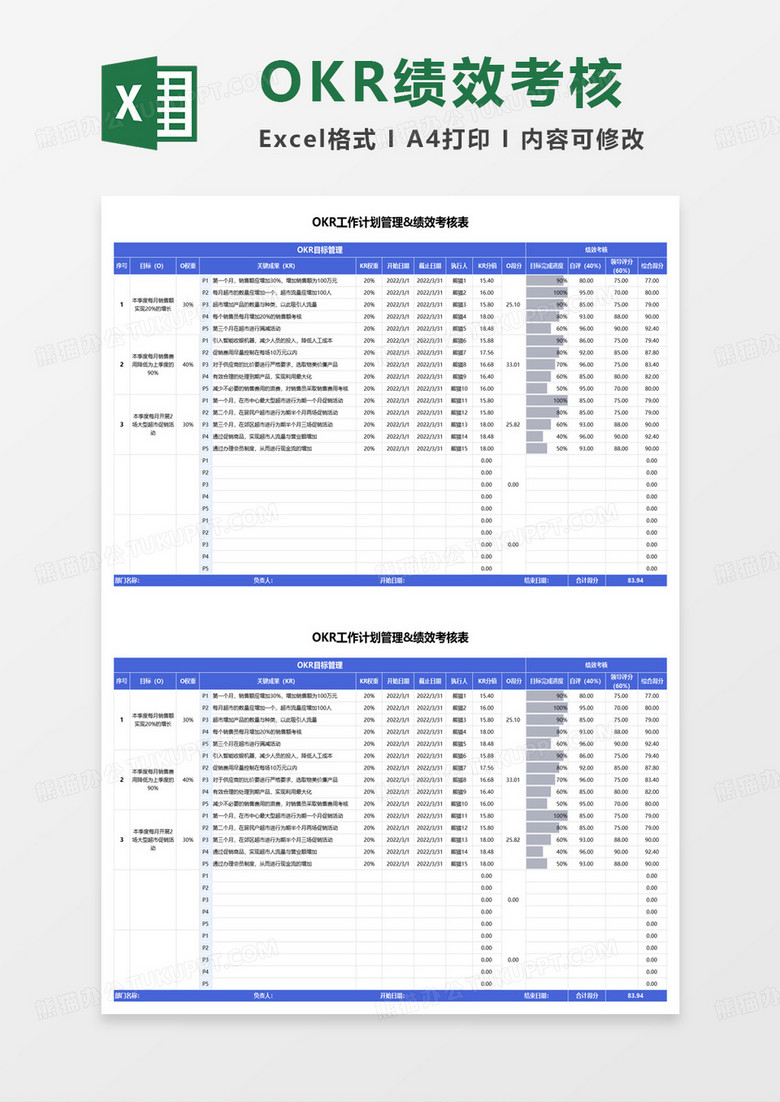 OKR工作计划管理绩效考核表 OKR工作计划管理绩效考核表