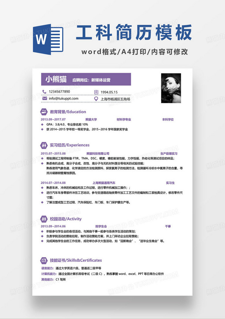 新媒体运营专业个人求职简历模板
