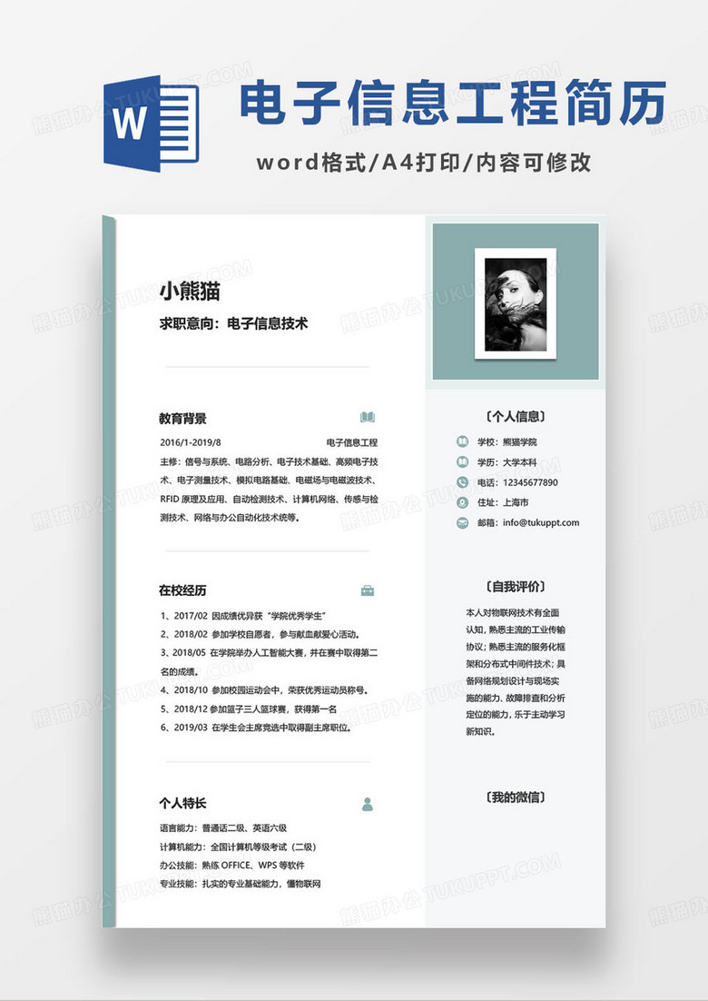 簡(jiǎn)約電子信息技術(shù)工程師求職簡(jiǎn)歷word模板
