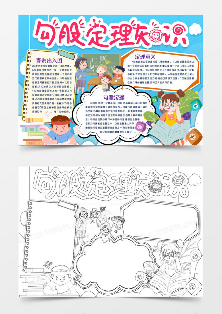 勾股定理數(shù)學(xué)知識小報手抄報word模版