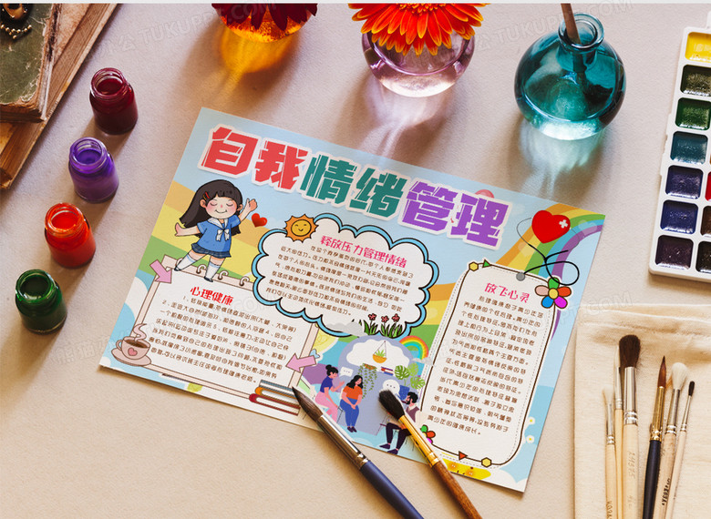 自我情绪管理心理健康小报手抄报word模板