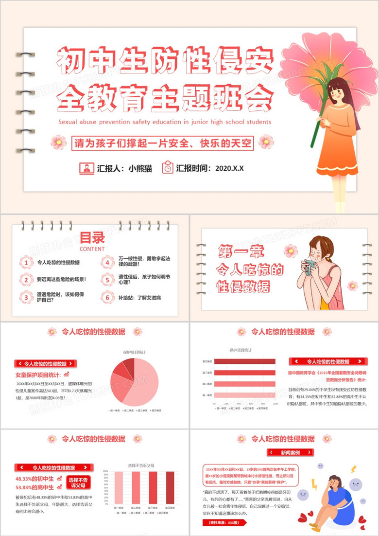 卡通初中生防性侵安全教育主題班會PPT模板