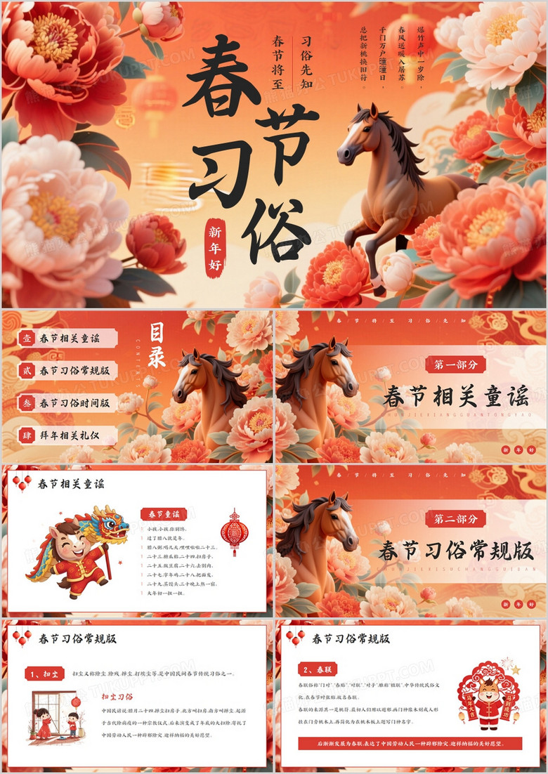 紅色中國(guó)風(fēng)春節(jié)習(xí)俗介紹PPT模版 紅色中國(guó)風(fēng)春節(jié)習(xí)俗介紹PPT模版