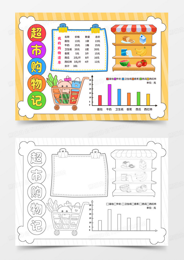 卡通超市购物记小报购物中的数学手抄报