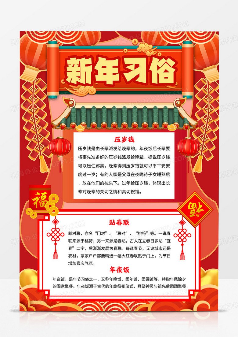 竖版新年习俗手抄报春节习俗小报