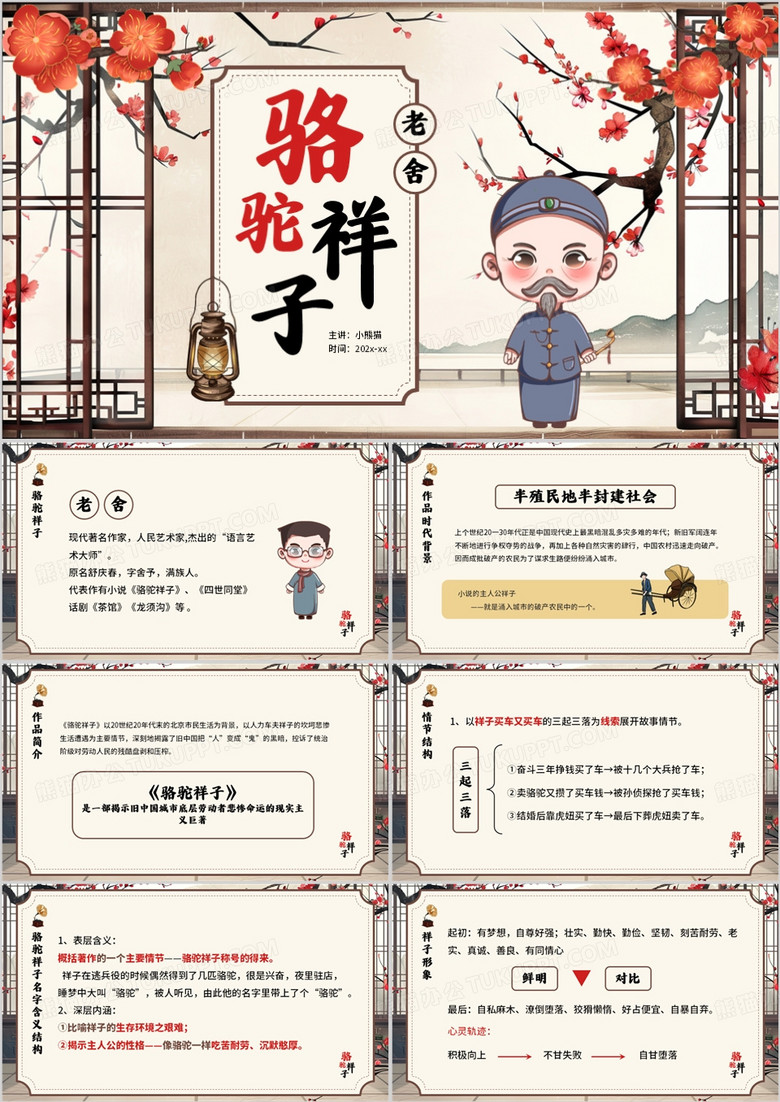 黄色插画风骆驼祥子语文课件PPT模板 黄色插画风骆驼祥子语文课件PPT模板