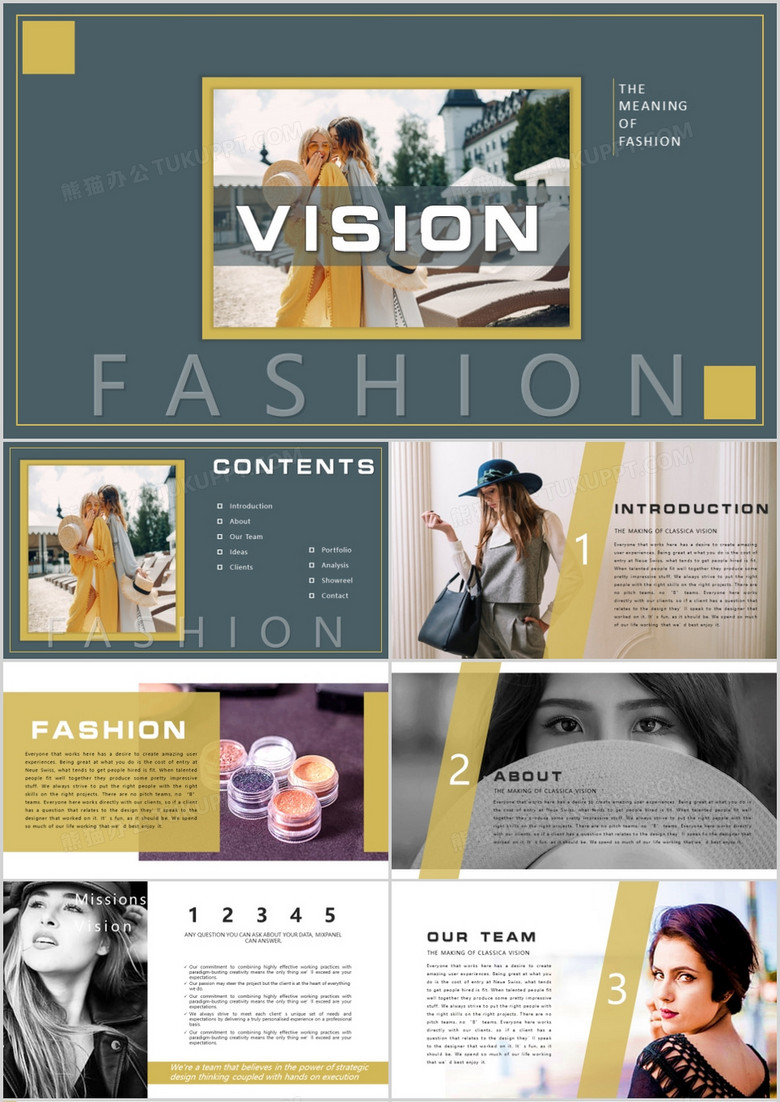 深色系歐美時尚雜志風(fēng)通用相冊PPT模板