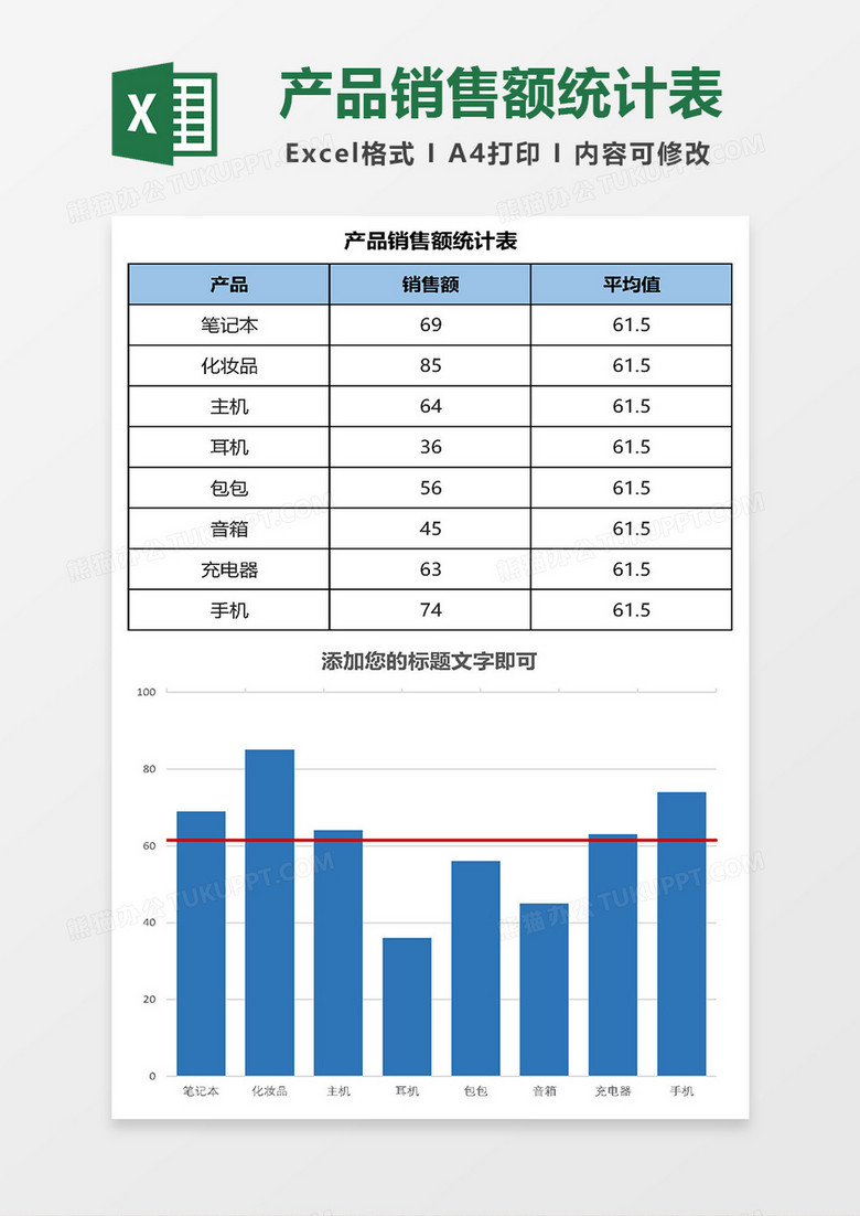 产品销售额统计表Excel模板