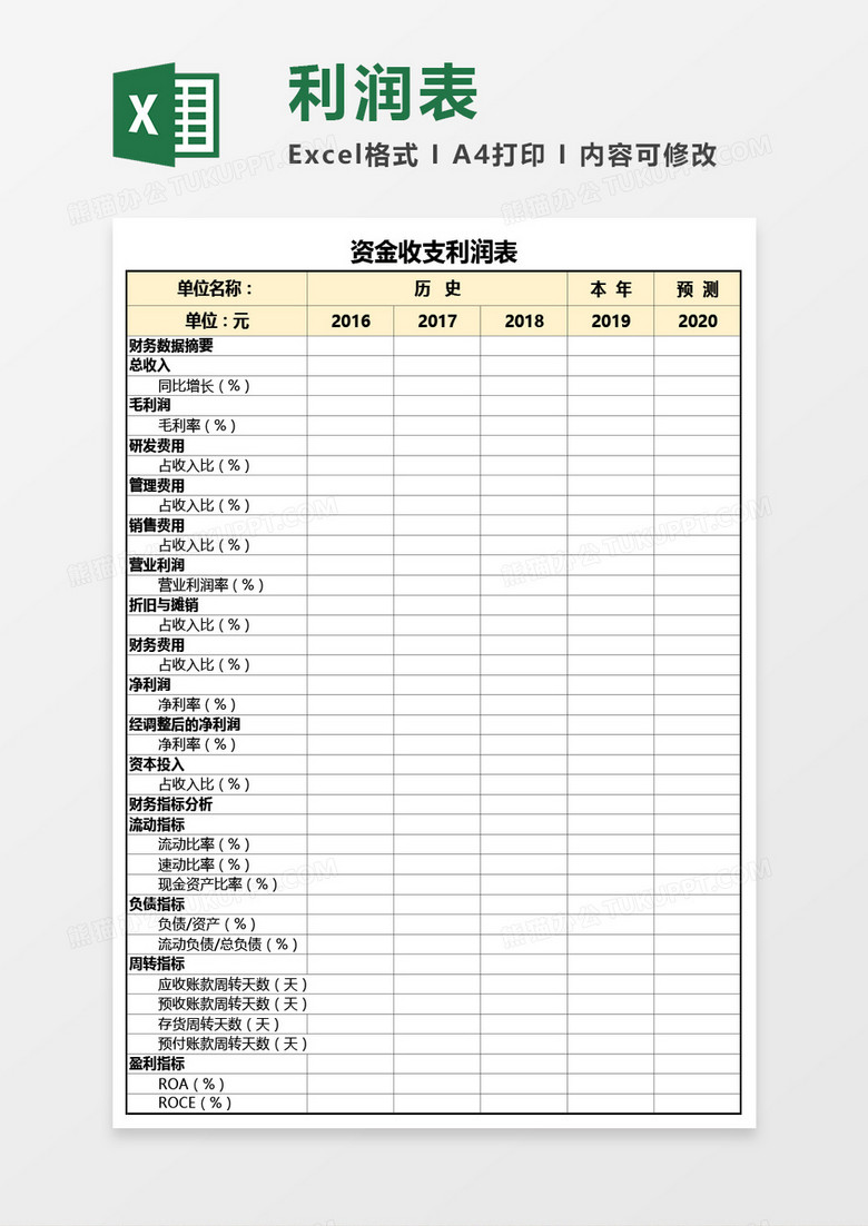 公司资金收支利润表Excel模板